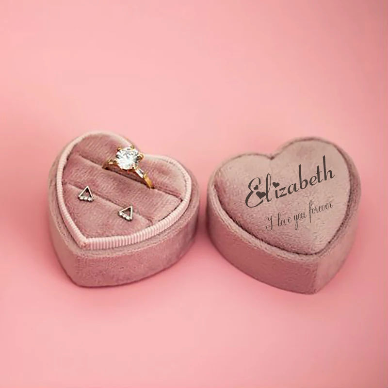 Customized Heart-Shaped Single/Double Groove Velvet Ring Box Love Retro Proposal Jewelry Packaging Box Best Gift For Friends