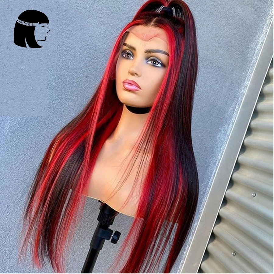 Changjin Highlight Red Color Straight 13x6 Lace Front Wig Brazilian Remy Human Hair Glueless Wigs For Women with Baby Hair