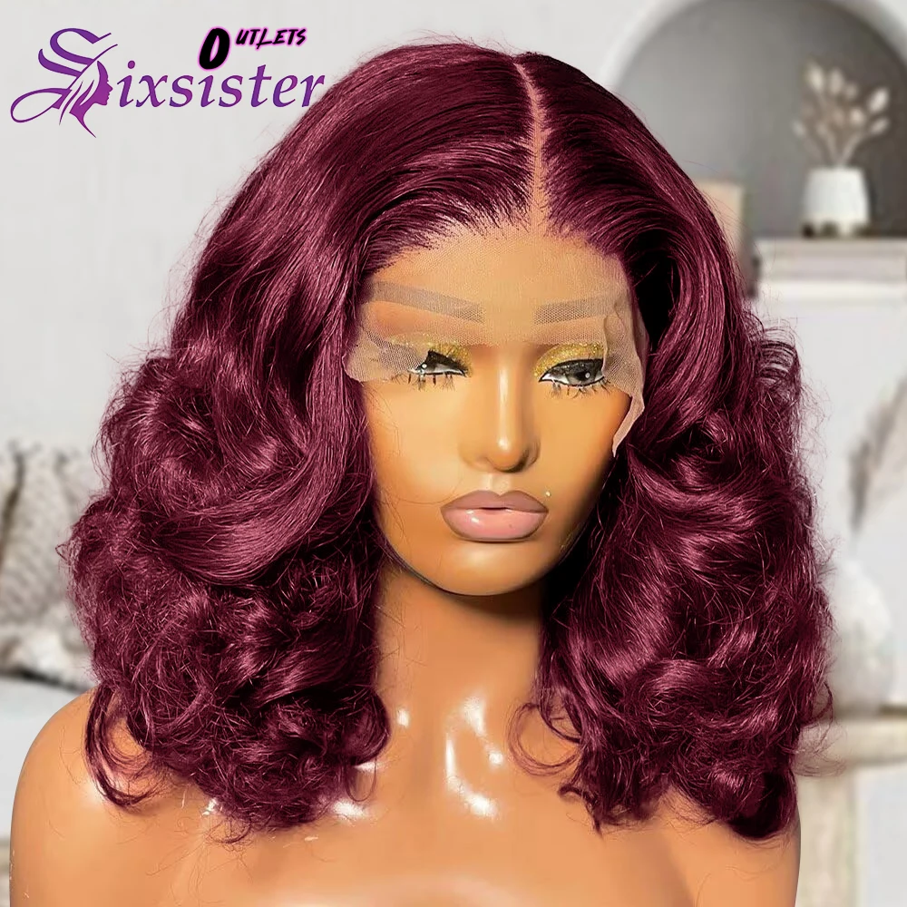 

Burgundy Loose Body Wave Short Bob Wig Human Hair Red Human Hair 13x4 Lace Frontal Bob Wig PrePlucked With Baby Hair 99J Colored