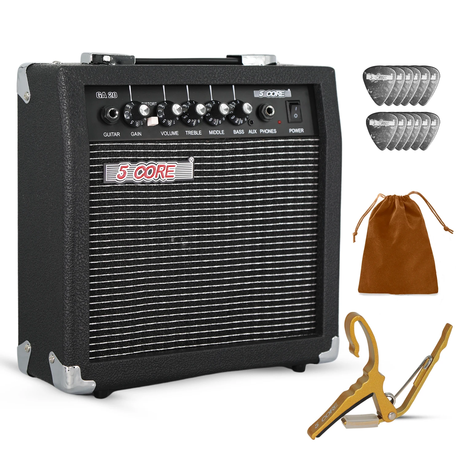 

5 Core Guitar Amp 20W Electric Portable Mini Amplifier w Built in 6.5" Speaker Aux Headphone Jack GA 20 BLK NW