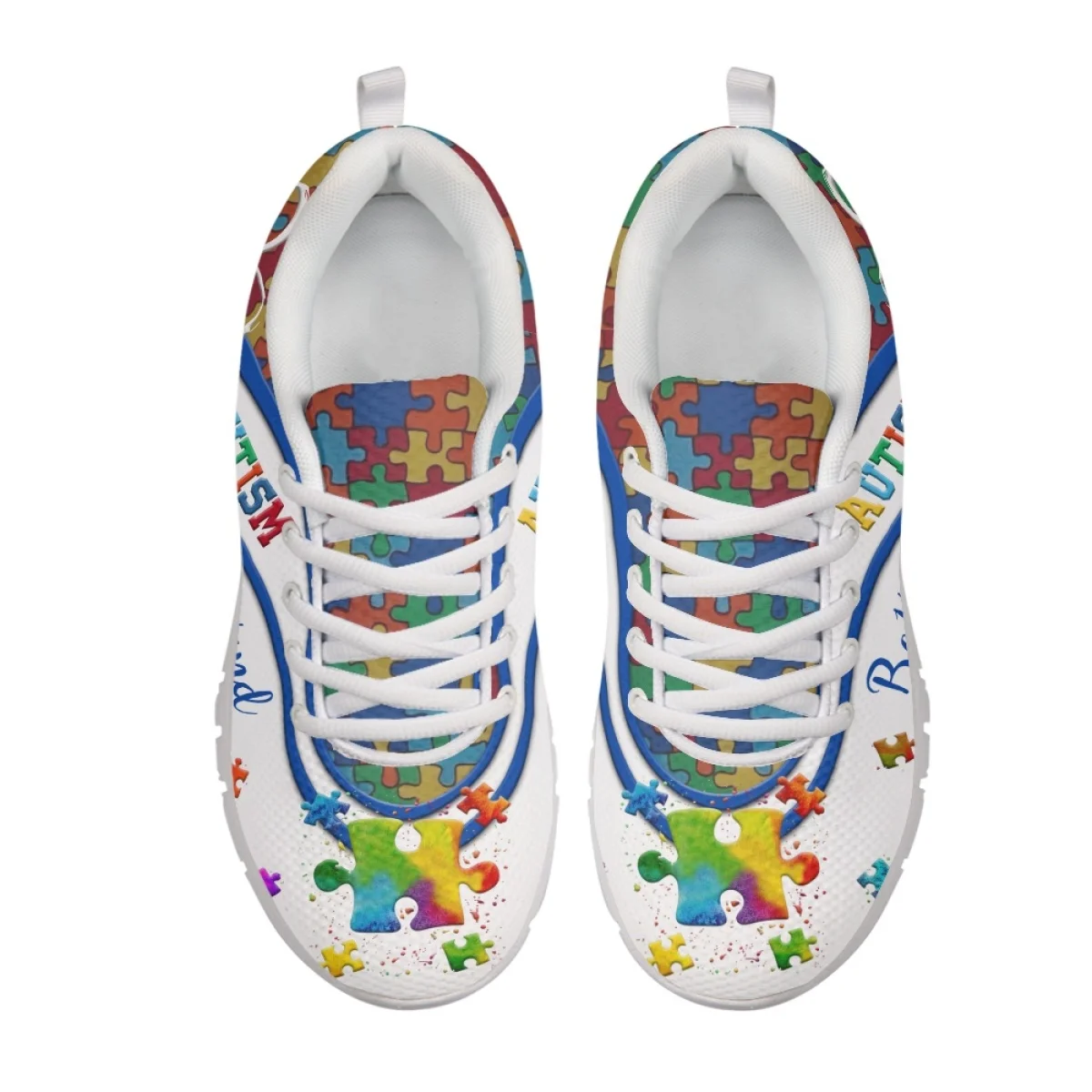 INSTANTARTS Fashion Womne's Sneakers Autism Cancer Awareness Love Heart Design Lady Shockproof Flat Shoes Comfort Lace-up Tennis