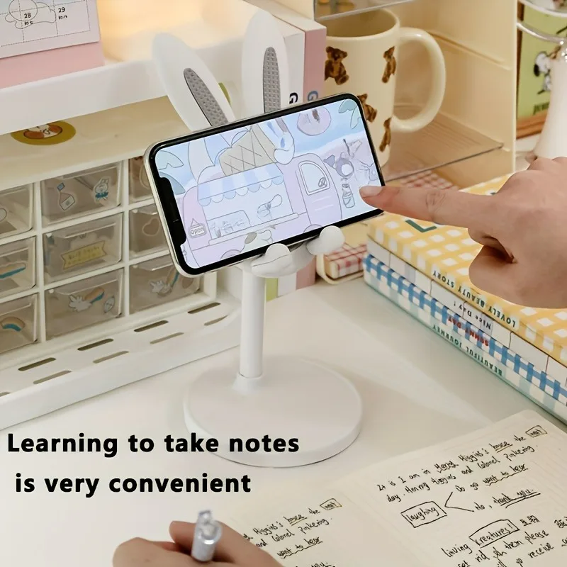 Mobile Phone Holder Cute Cartoon Bunny Phone Stand Adjustable Angle Portable Phone Stand MultiFunction Telescopic Holder For All