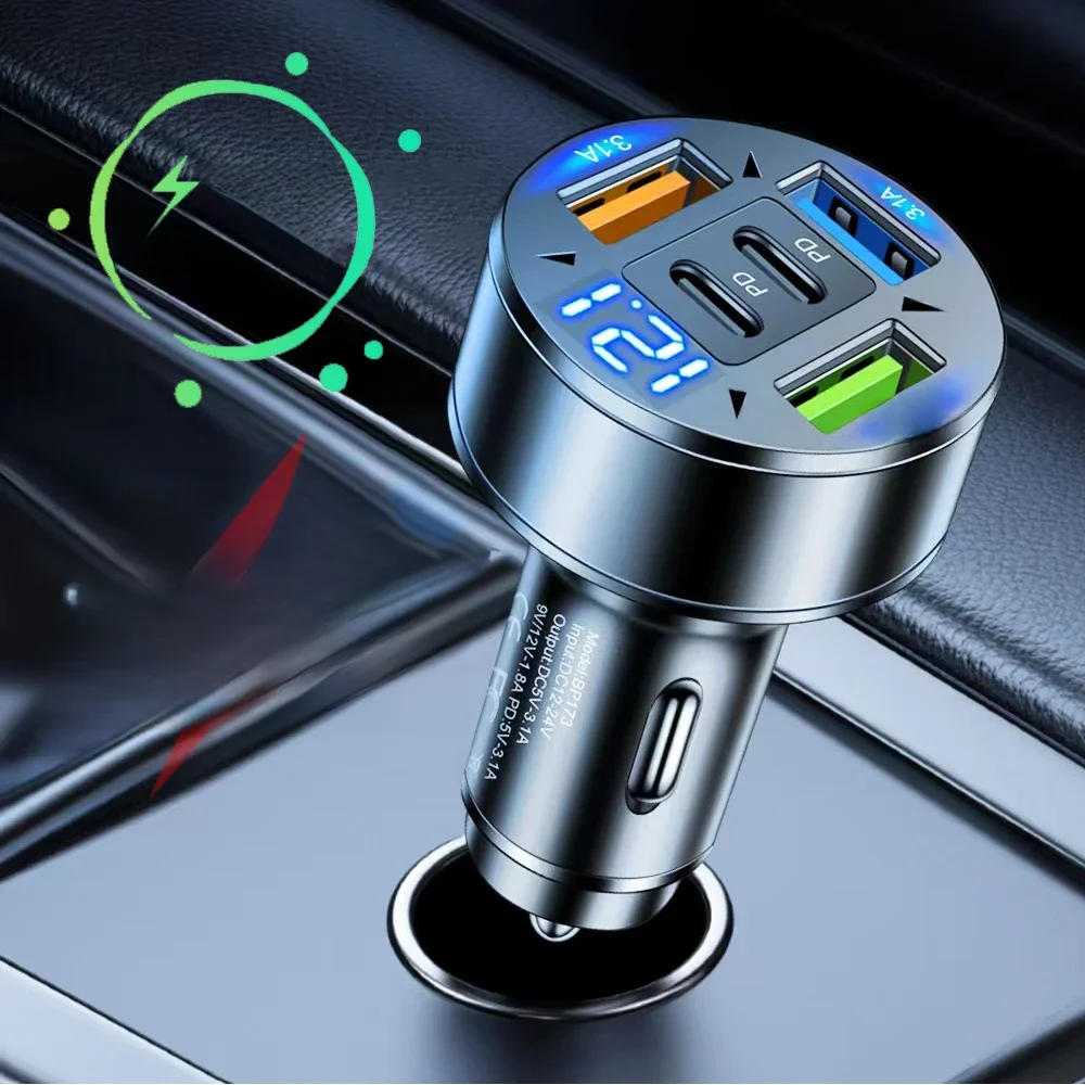 250w 5 Ports Auto ladegerät Schnell ladung pd qc 3,0 usb c Autotelefon Ladegerät Adapter mit Spannung für iPhone Samsung Huawei Xiaomi