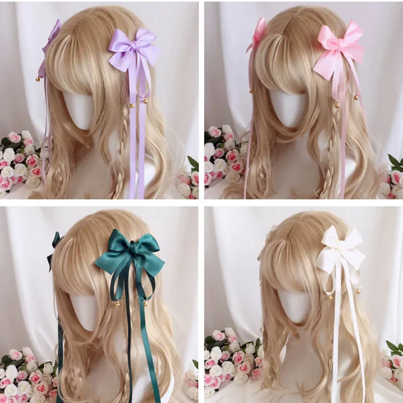 Akcesoria lolita długa wstążka z kokardką i dzwoneczkami szpilka słodkie i piękne akcesoria do włosów lolita stroik cosplay anime — zdjęcie 2