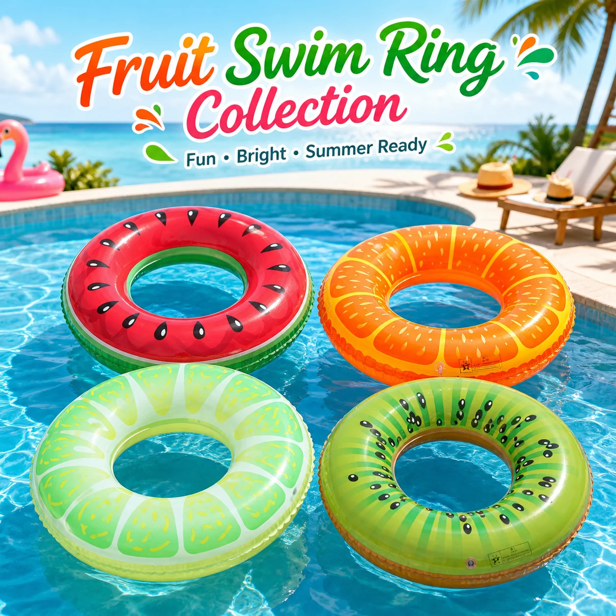 1PC Fruit Pool Float, Watermelon Swim Tube Ring, Inflatable Swim Pool Party Inner Tube Summer Pool Toy for Fun