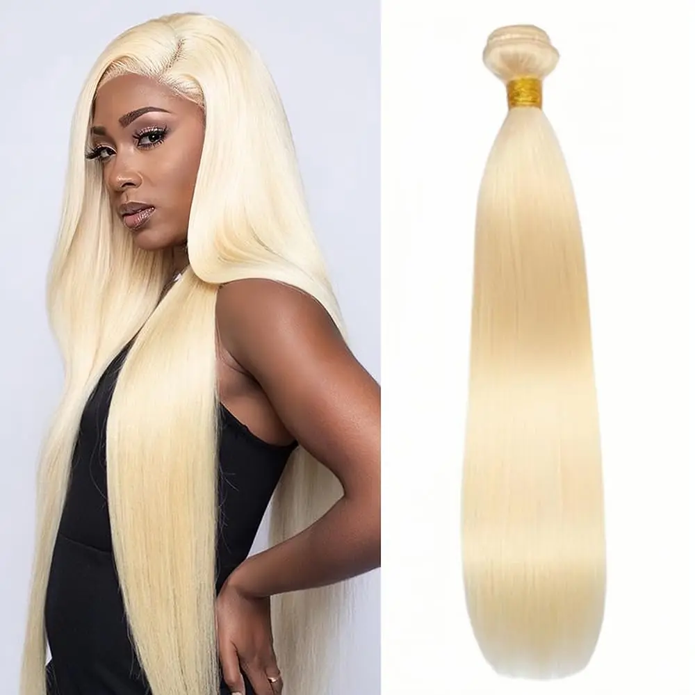 Bundles de cheveux humains raides blonds pour femmes, extensions de cheveux vierges, tissage de cheveux brésiliens, cheveux humains Remy, 3 faisceaux, 613