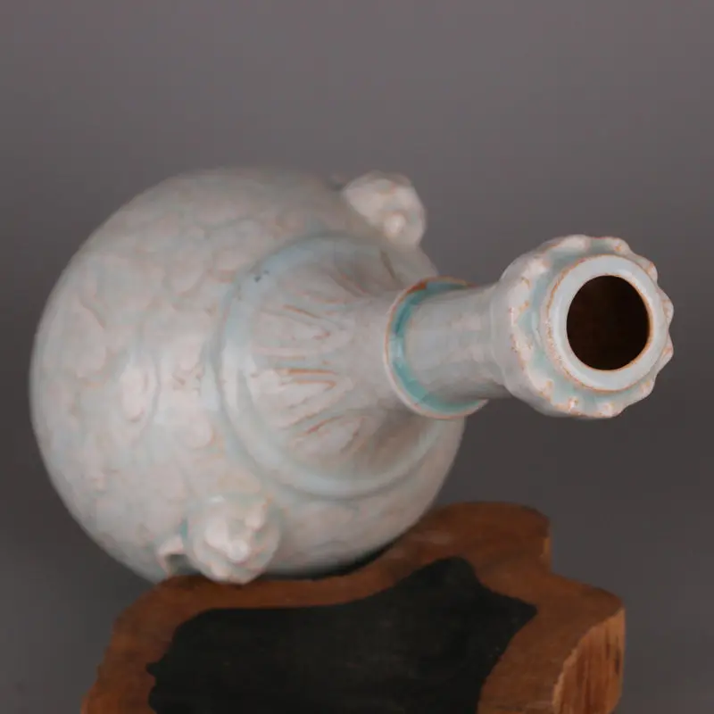 Song Dynasty Style Hutian Kiln Lion Double Handles Sunflower Mouth Garlic Head Vase Antique Ceramic Home Decor Ornament