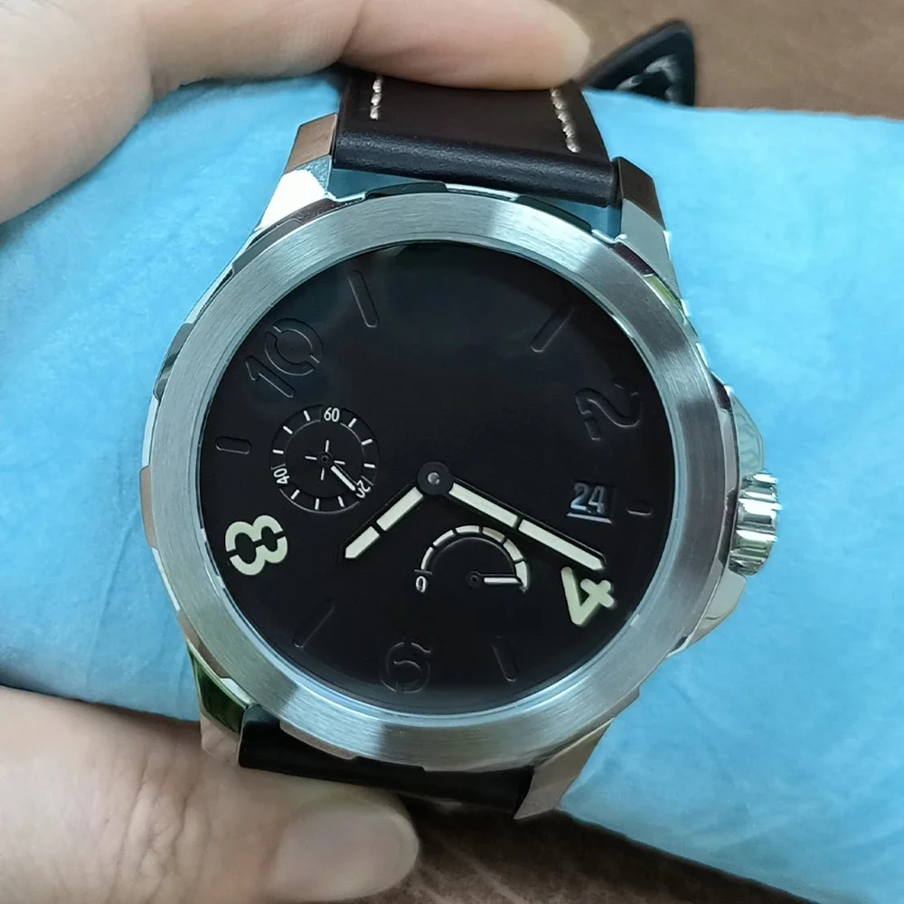 Parnis 44 mm zilveren kast bruine cijfers zwarte wijzerplaat automatisch mechanisch herenhorloge gangreserve-indicator saffierkristal horloge - afbeelding 2