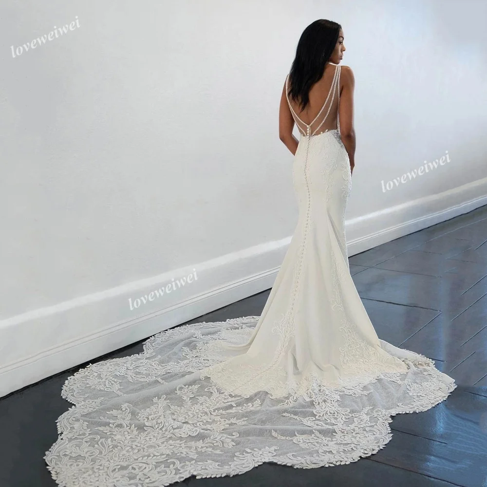 Mermaid Wedding Dress Luxury Modern Lace Bride Gowns Satin Court Train Backless New Arrival Vestidos De Novia For Bride