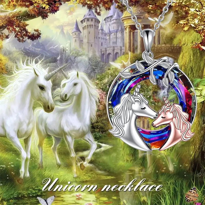 من المألوف لطيف الميمون يونيكورن قلادة جميلة فرس والطفل الحصان يخطو على الملونة محظوظ دائرة قلادة هدية