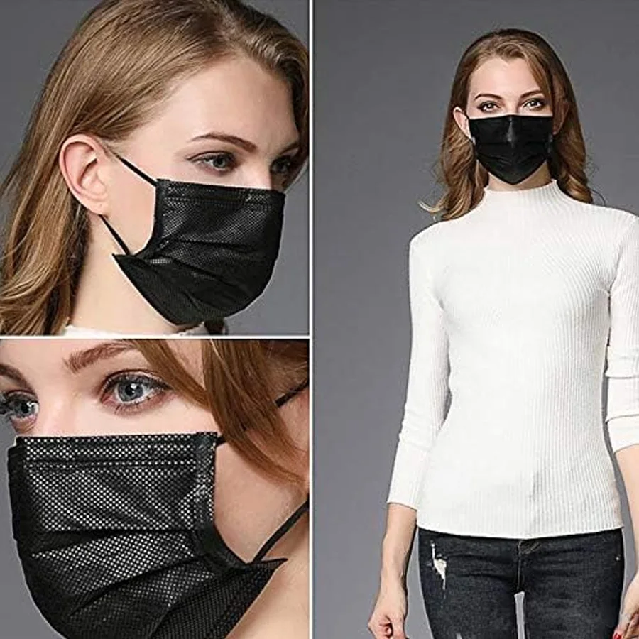 50-200 Uds mascarillas protectoras desechables embalaje Individual negro 3 capas Earloop adultos moda antipolvo máscara plana al por mayor