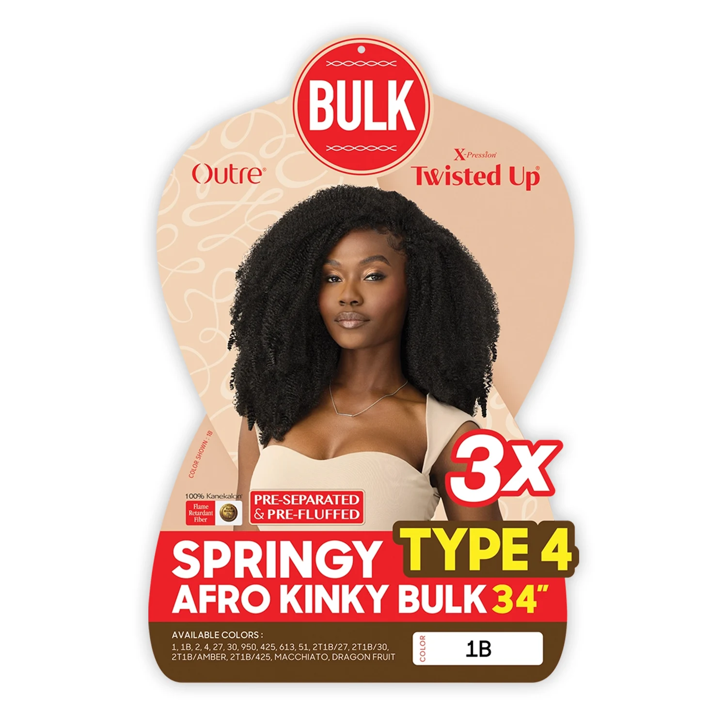 Outre Synthetic Braids X-Pression Twisted up 3X Springy Type4 Afro Kinky Bulk 34