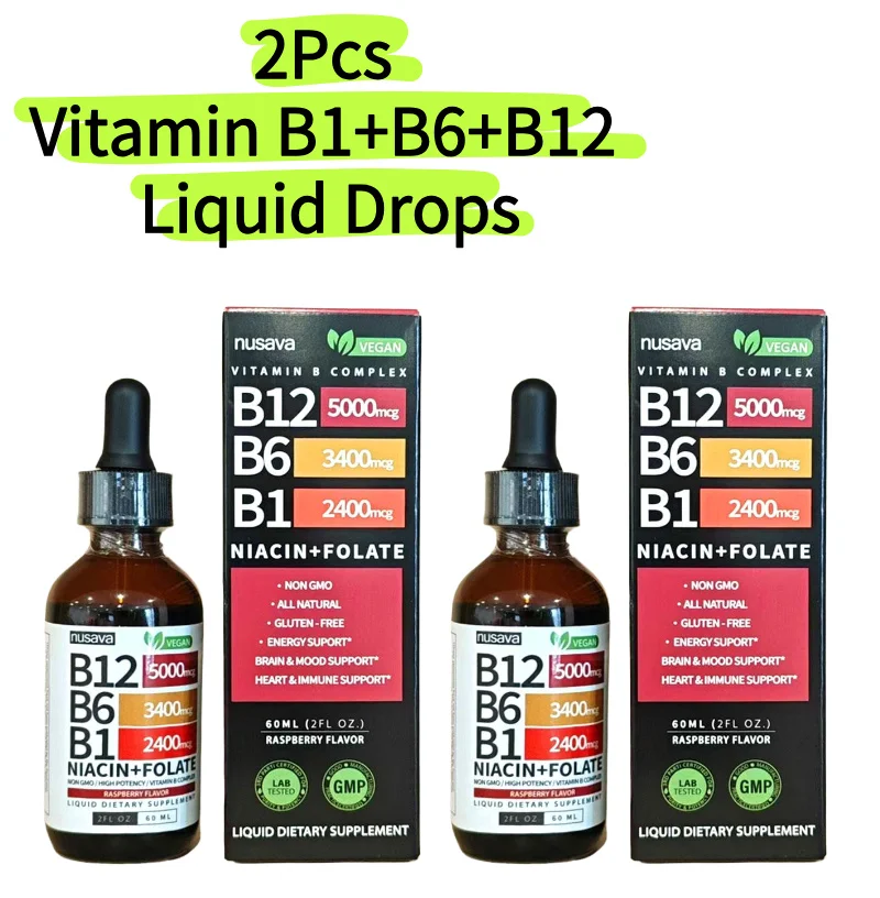 2 uds vitamina B1 + B6 + B12 gotas líquidas 5000mcg por suplemento para servir para el metabolismo mejorar la inmunidad