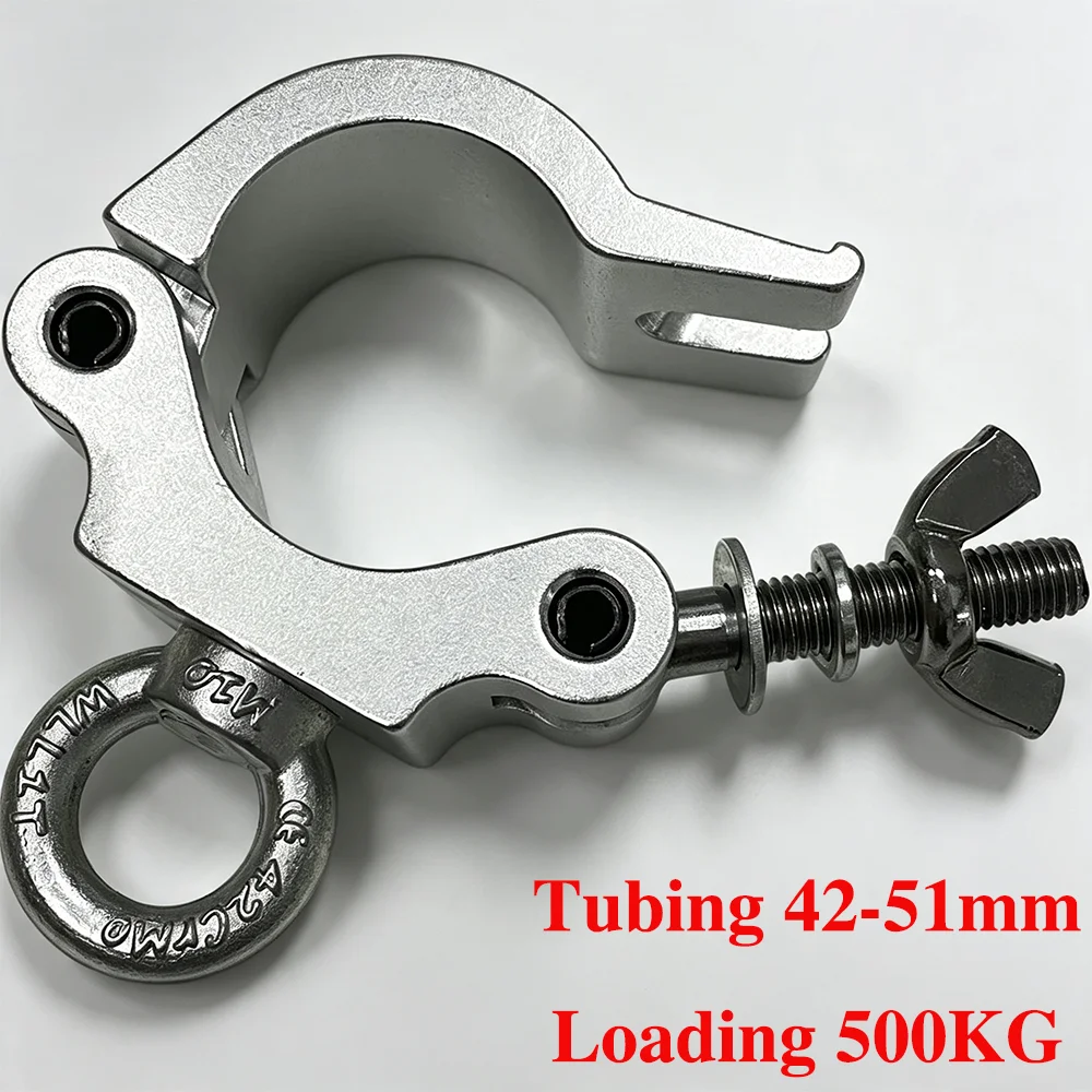 500KG Heavy‑Duty Aluminum Eye Ring Clamp, 42‑51mm OD Pipe Half Coupler Fastener Clamp for Lifting Stage Lighting Truss Rigging