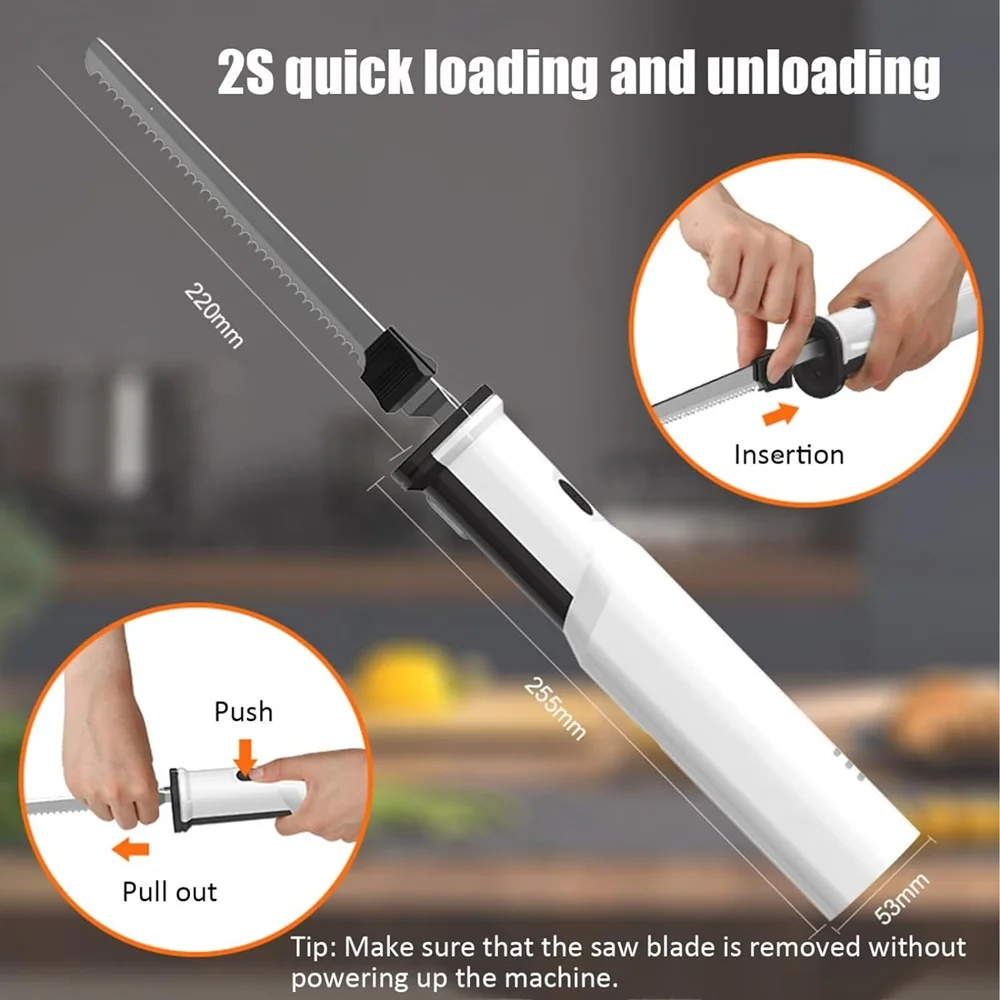 Professional Cordless Bread Knife Rechargeable 8V Electric Knife Meat Cutter With 2 Serrated 8 Inch Stainless Steel Blades