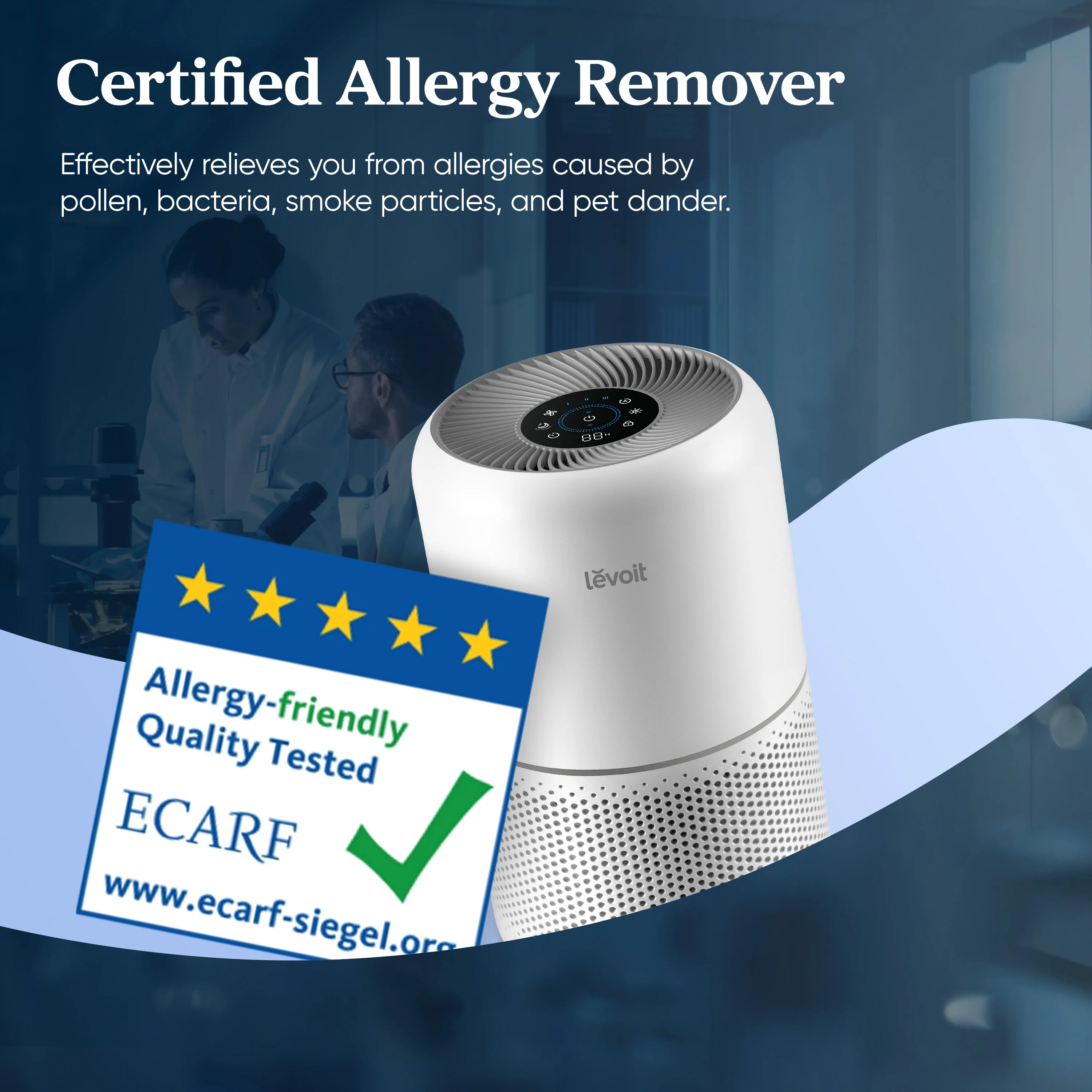 منقي الهواء الذكي Levoit (Air Purifier) مع فلتر H13 HEPA (Air Purifier HEPA Filter) وفلتر الغبار (Dust Filter)، مستشعر في الوقت الحقيقي، يزيل 99.97% من حبوب اللقاح والغبار والروائح، الوضع التلقائي، متوافق مع Alexa&Quie