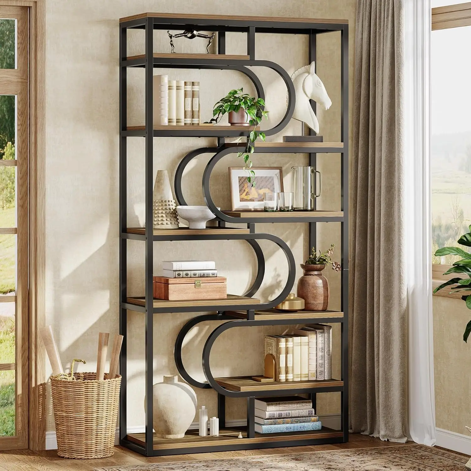 Libreria industriale a 5 ripiani Tribesigns, scaffale alto 180 cm con struttura in metallo robusta, scaffale autoportante, scaffale espositivo con vani aperti per l’ufficio domestico, il soggiorno.