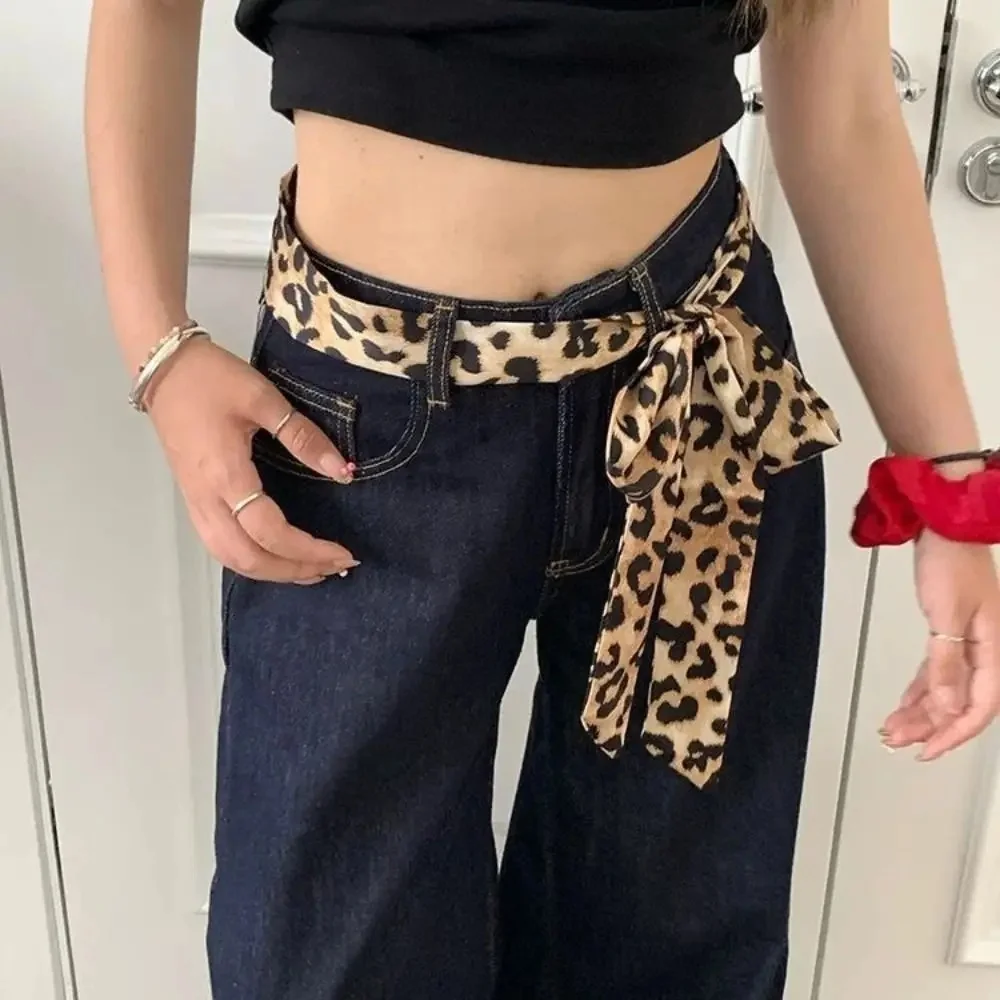 Retro Luipaardprint Sjaal Voor Vrouwen Smal Lang Haar Gebonden Mode Halsdoek Vrouwen Riem Sjaal Accessoires - afbeelding 2