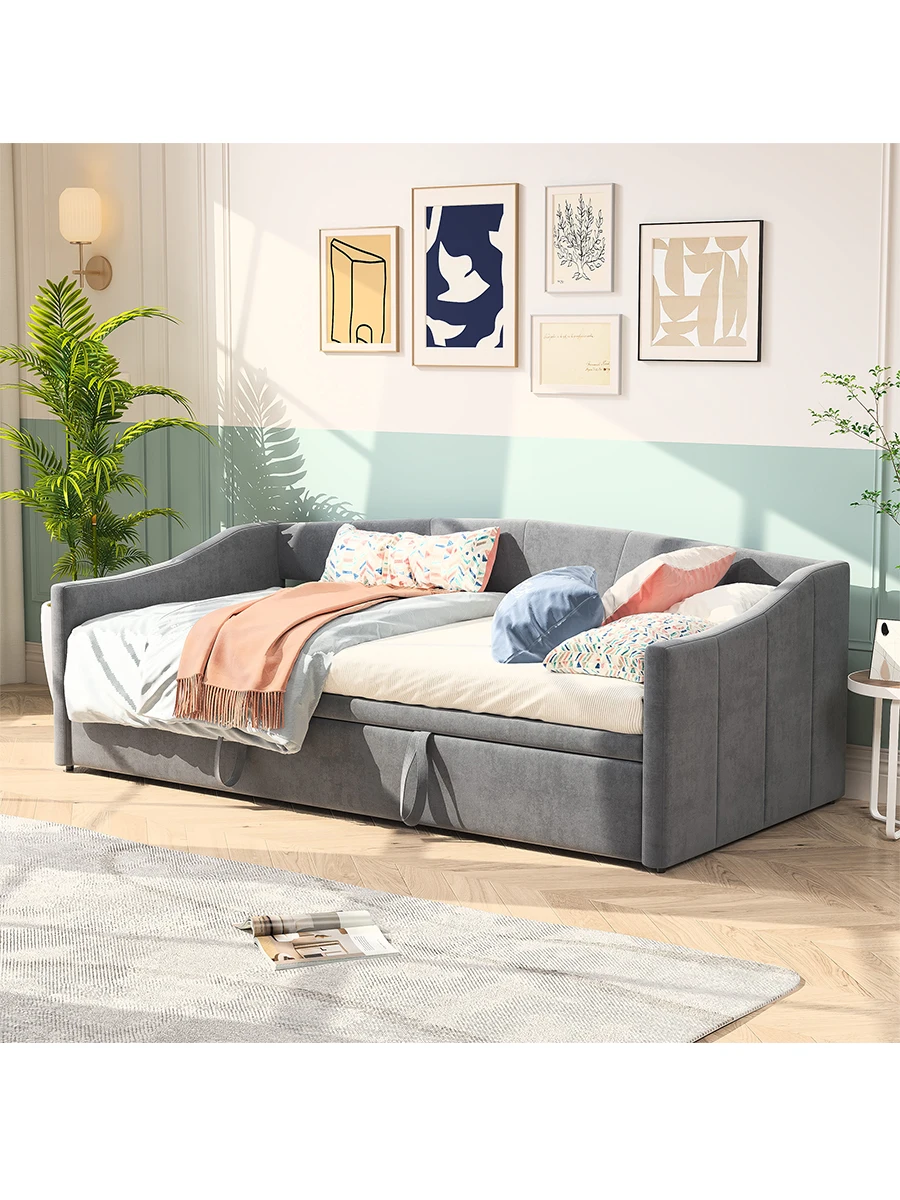 Comanlai 90/180 x 200 cm ausziehbares Schlafsofa, gepolstertes Doppelbett, Einzelbett, Tagesbett, Funktionsbett, mit Lattenrost, Samt