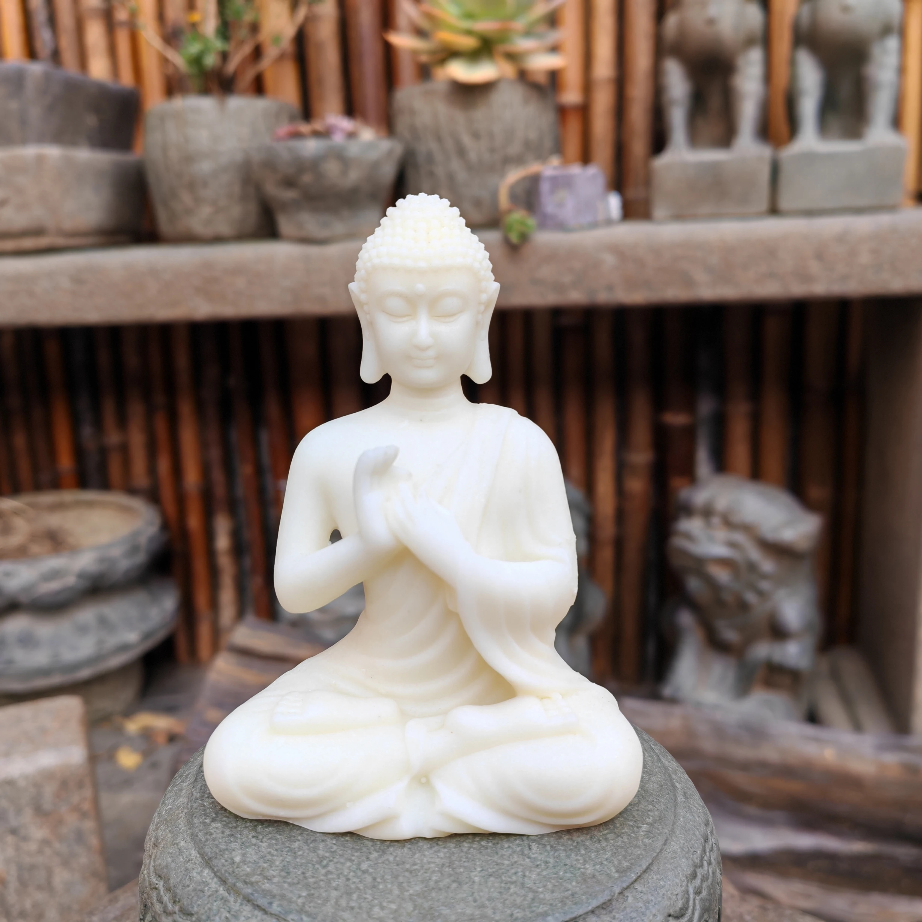 Estatua de Buda, adorno de piedra de jade artificial, escultura de Buda, figuras decorativas para el hogar