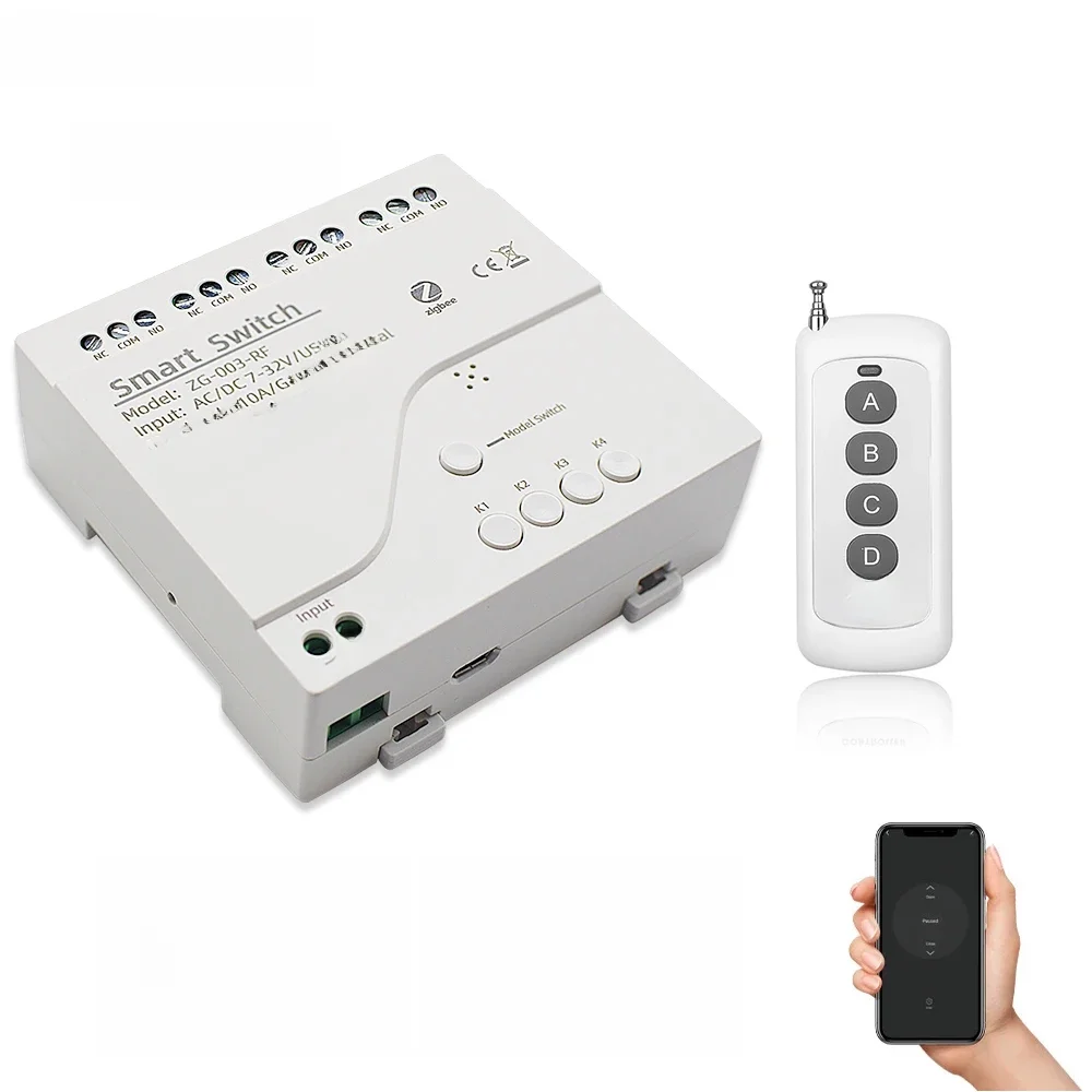 Tuya Zigbee relais 4CH maison intelligente Module de commutation APP télécommande sans fil Radio RF 433 relais 4 canaux pour Zigbee Gateway Hub