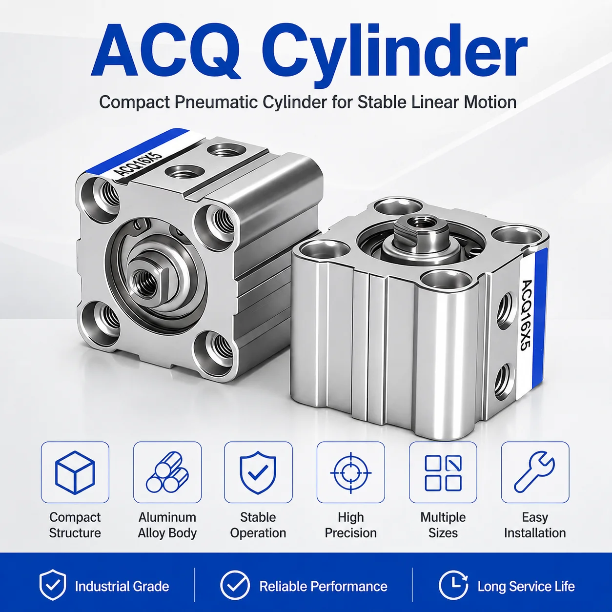 

Airtac Type Thin cylinder with internal thread small pneumatic ACQ Series cylinder ACQ12 16 20 25 32 40 50 63 80-5-140mm Stroke