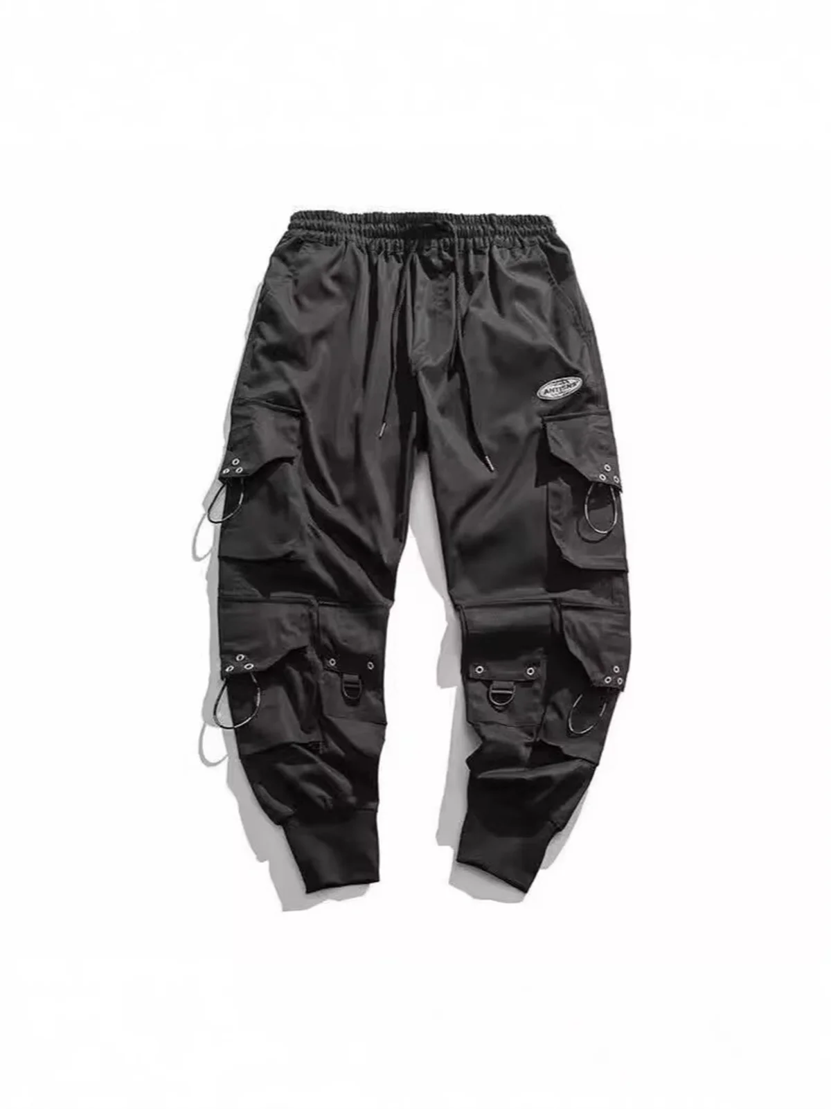 Funktionale Cargohose mit großen Taschen für Herren, Harajuku, lockerer Hip-Hop-Stil, trendige, elastische, knöchellange Freizeithose, moderne Streetwear – Detail 11