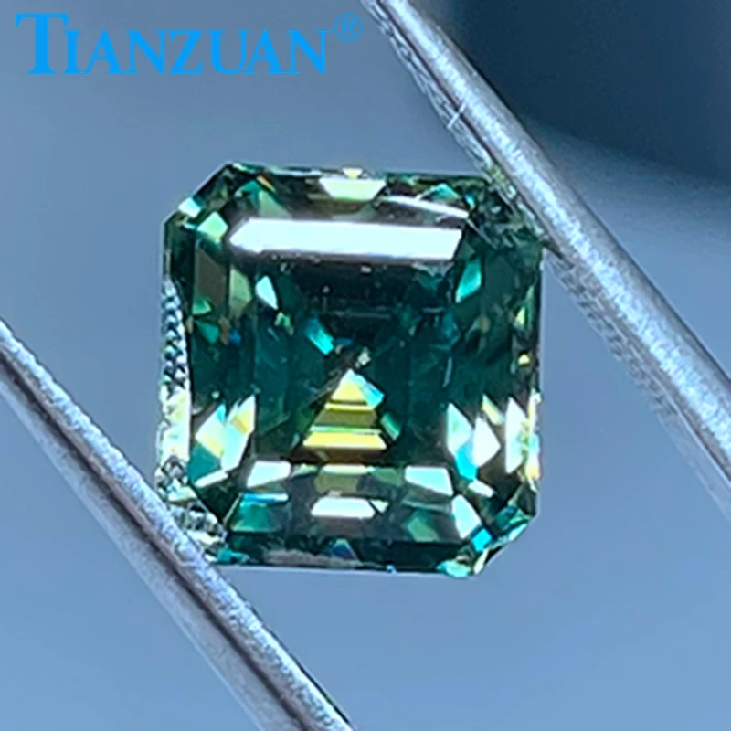 

7mm to 10mm Asscher Shape Moissanites Loose Gems Stone Yellow Green Color For Jewelry Making