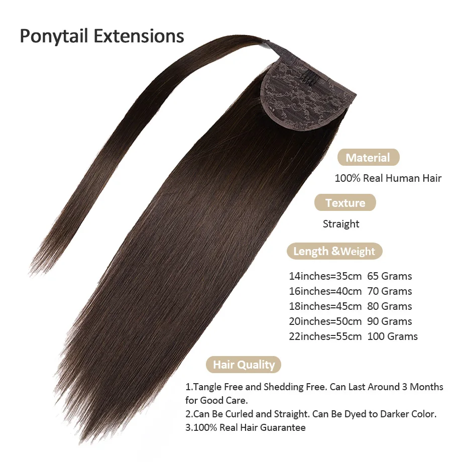 Ponytail Human Hair Straight European Ponytail Hairstyles 100% Natural Hair Horse Tail Wrap Around Ponytails Clip in Extensions