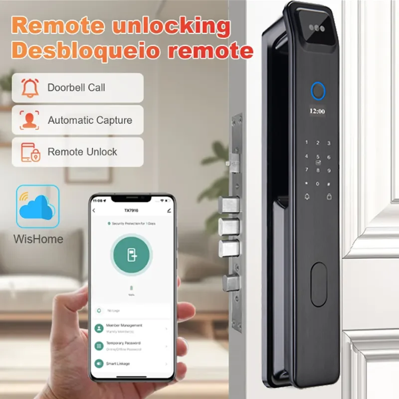 3D face recognition Wifi APP Fully Automatic Remote Unlock Fingerprint Key Password Card Smart Door Lock  Camera Smart door Lock