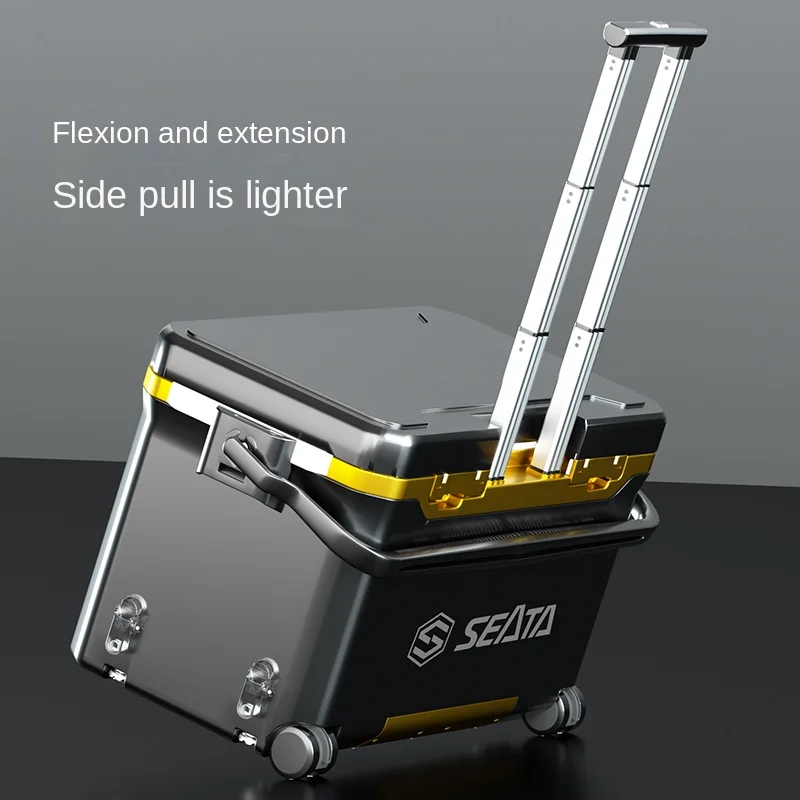 

40L Fishing Tackle Box with Pull Rod Multifunctional Fishing Bucket Storage Fishing Box with Liftable Legs and Wheel Tool Box