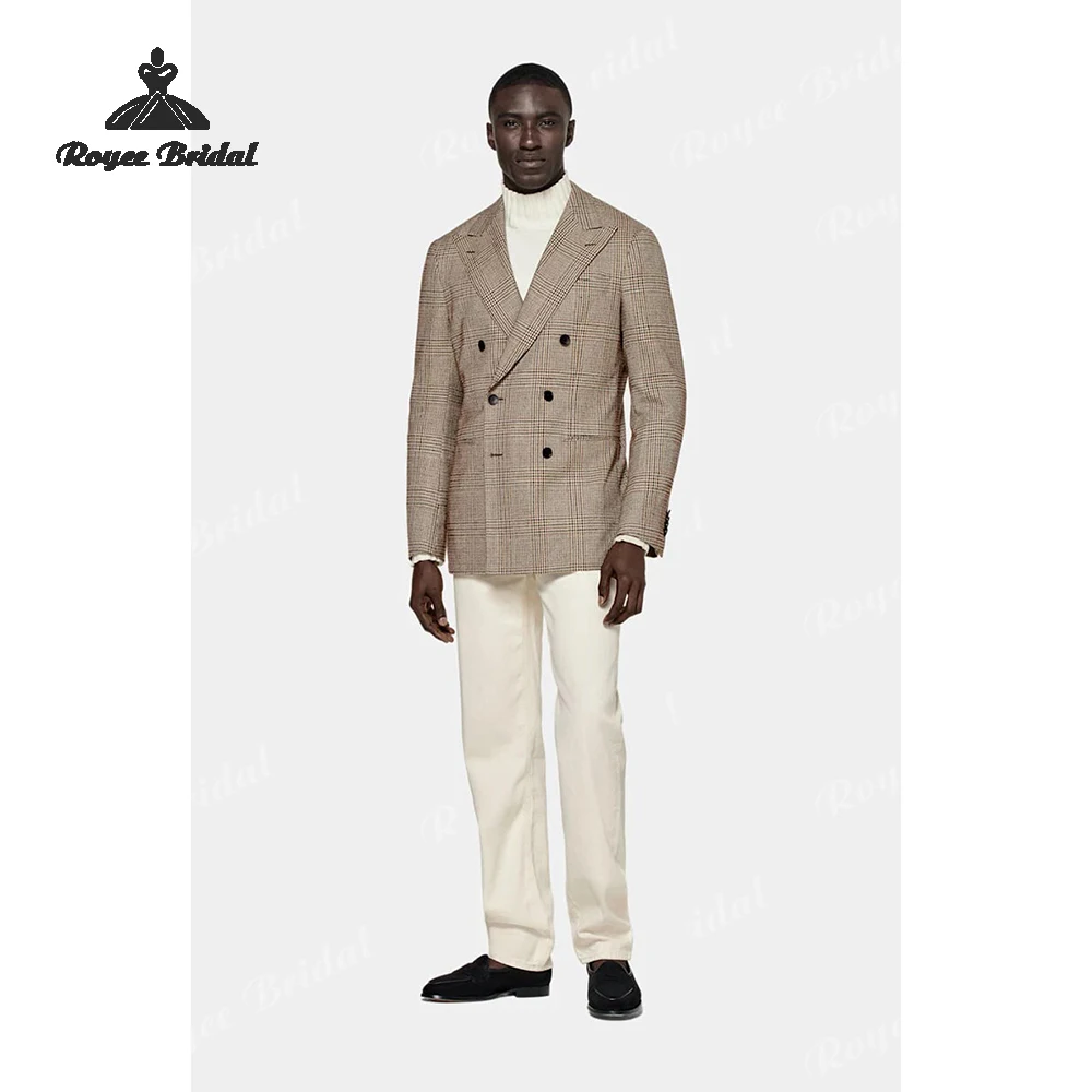 Check Striped Two Piece Double Breasted Men's Suit Wedding 2026 Peak Lapel Formal Evening Suit Customized trajes para hombre