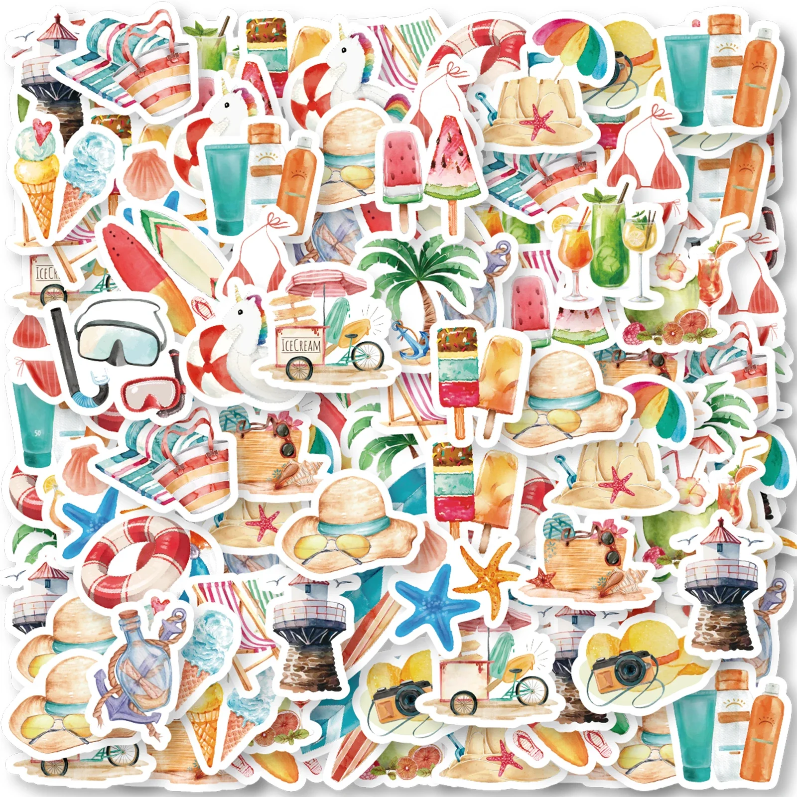 46 pièces étoile de mer, crème glacée, Bikini plage océan thème autocollants décoré journal portable bouteille d'eau Skateboard jouets pour enfants