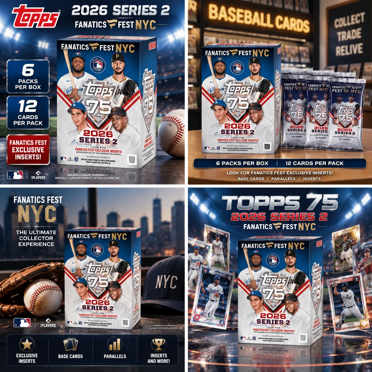 2026 Topps Series 2 Fanatics Fest Baseball Blaster Box, 6 Packs Per Box, 12 Cards Per Pack, 72 Cards Total, Collectible Trading Cards for Set Building, Card Swaps and Hobby Meetups with Baseball Fans