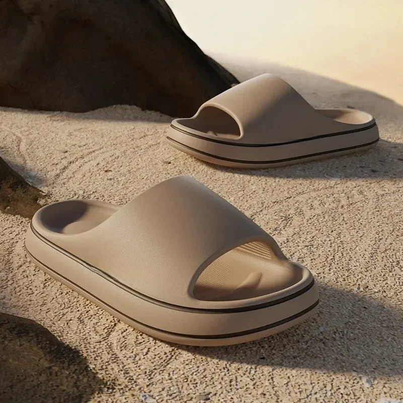 Feslishoet femmes lettre pantoufles plage diapositives couleur unie hommes semelle épaisse salle de bain intérieure anti-dérapant chaussures été Couple sandales