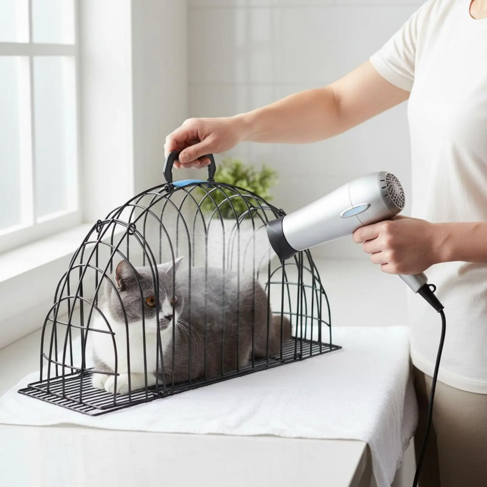 Cat Bathing Cage Portable Cat Washing Cage for Cleaning Multi-Functional Pet Restraint for Veterinarians, Animal Doctor Visits