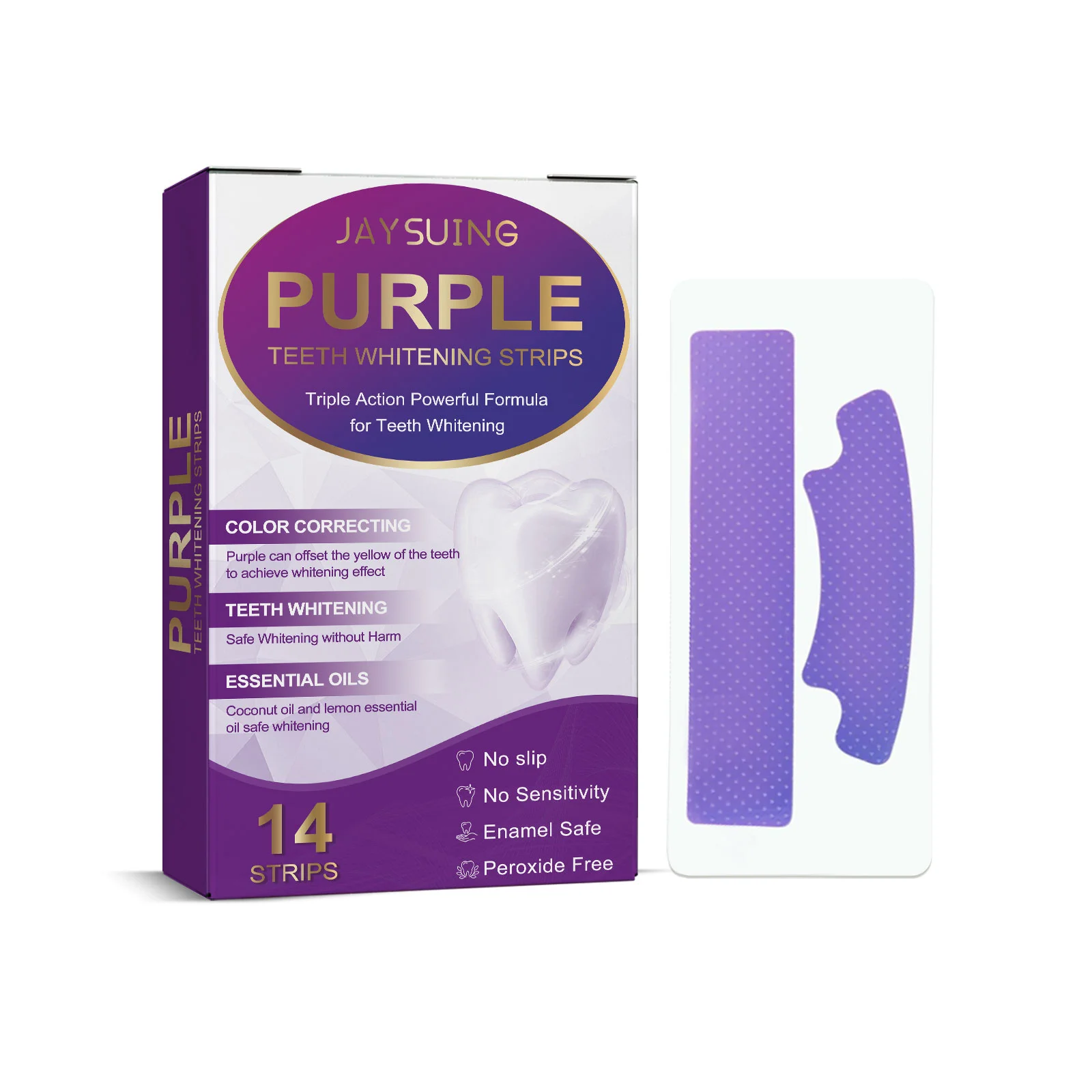 14 شرائط Jaysuing الأرجواني تبييض الأسنان شرائط إزالة البقع الصفراء تنظيف عميق استعادة الأسنان البيضاء مشرق ابتسامة الثقة