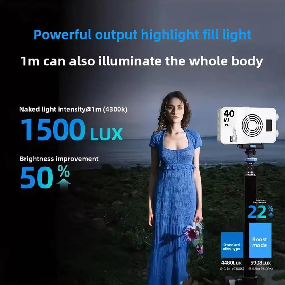 Lampu Kamera LED 40W 2500K-9000K Video Dua Warna 4400MAh dengan Lampu Pegangan Fotografi Lampu Kamera CCT Portabel H3Q8