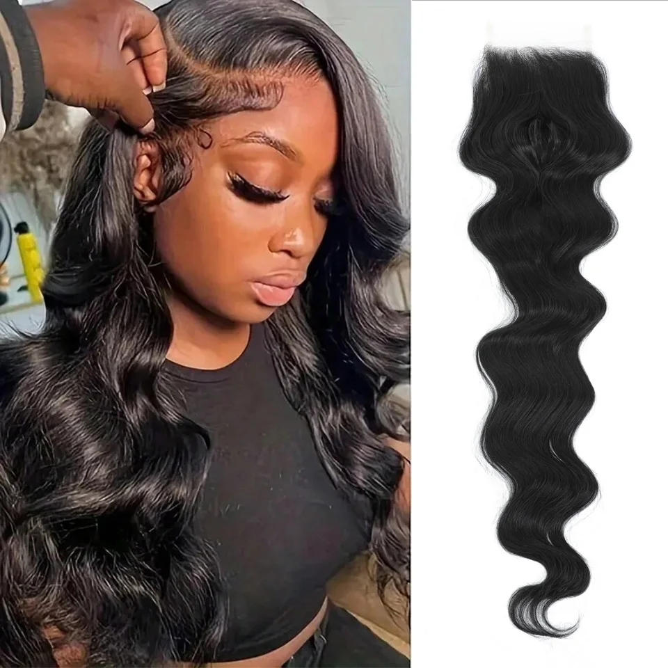 

Body Wave 4x4 Lace Closure With Baby Hair 22 Inch Synthetic Hair 4x4 Three Part Lace Front Natural Black High Temperature Fiber