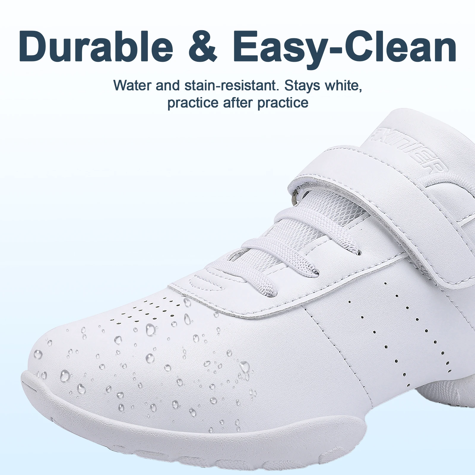 BAXINIER Girls Youth White Cheerleading Dance Shoes Lightweight Velcro Strap Training Sneakers Kids Breathable Performance Shoes