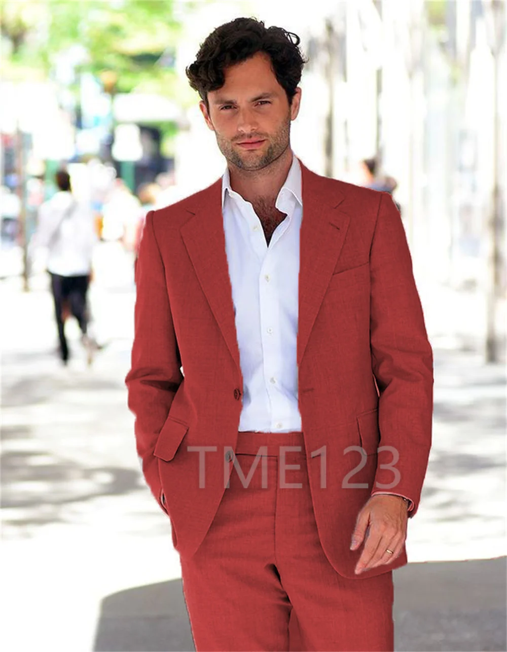 

2022 Casual Stylish 2 Pieces (Jacket+Pants) Red Men Suits Slim Fit Groom Tuxedo Fashion Custom Wedding Prom Blazer