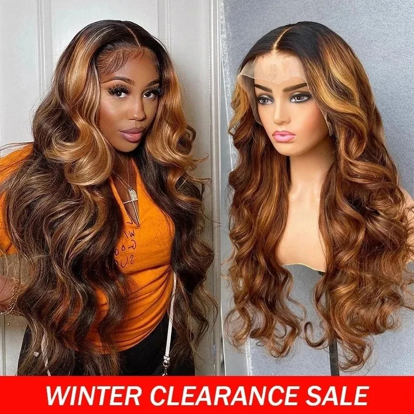 180% Density 427 Highlight Blonde Body Wave Wig Human Hair Colored Ombre 13x4 HD Transparent Lace Frontal Remy Wig 30 40 Inch