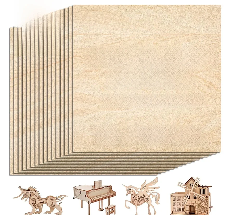 4/8/16/32 pièces de contreplaqué de tilleul inachevé, 12x12 pouces, 2mm d'épaisseur, pour l'artisanat de bricolage, gravure laser, gravure sur bois, modèle bu