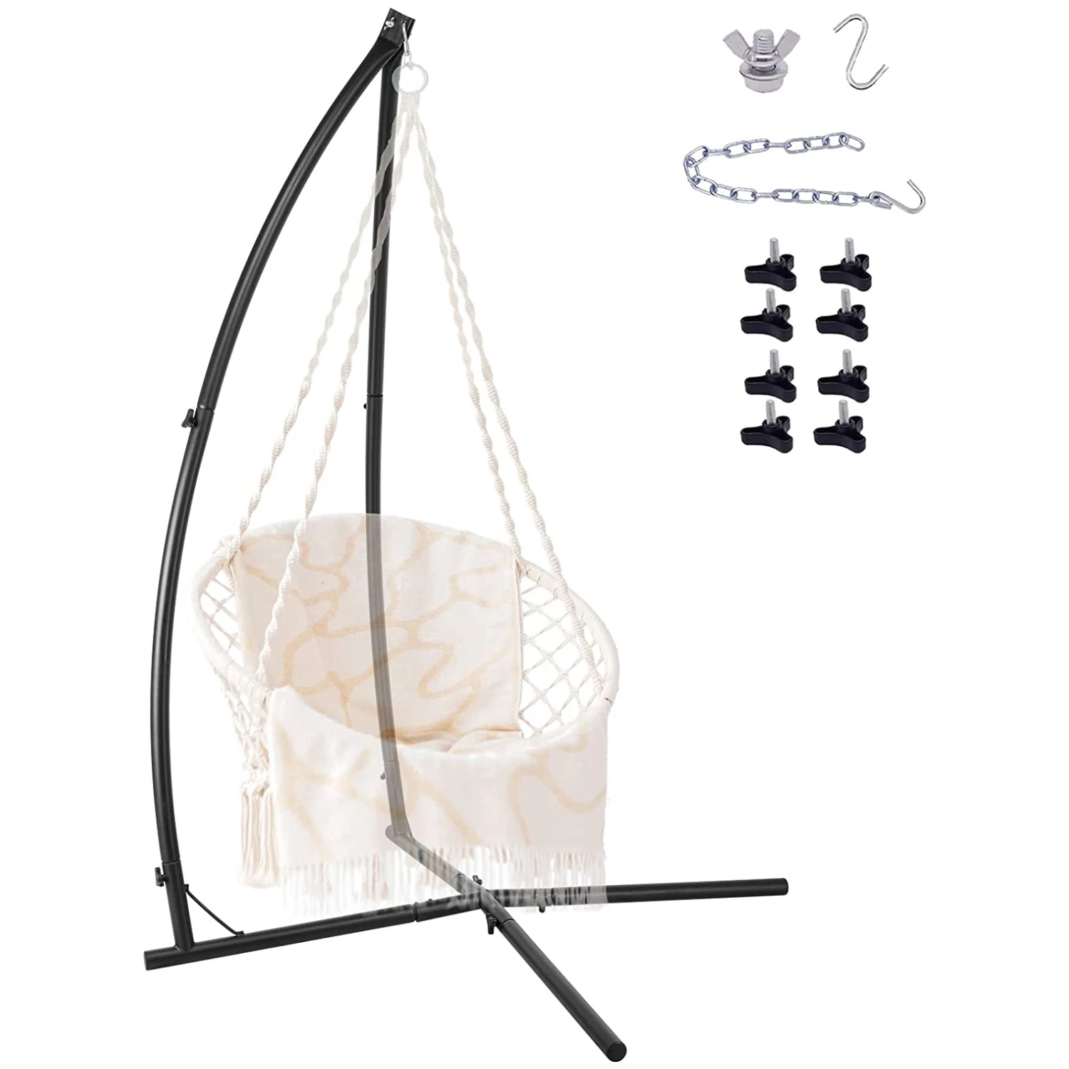 AOOU Hammock Chair Stands, Hanging Metal C-Stand for Chair, Indoor/Outdoor Heavy Duty Steel Solid Air Porch Egg Swing Stand Only