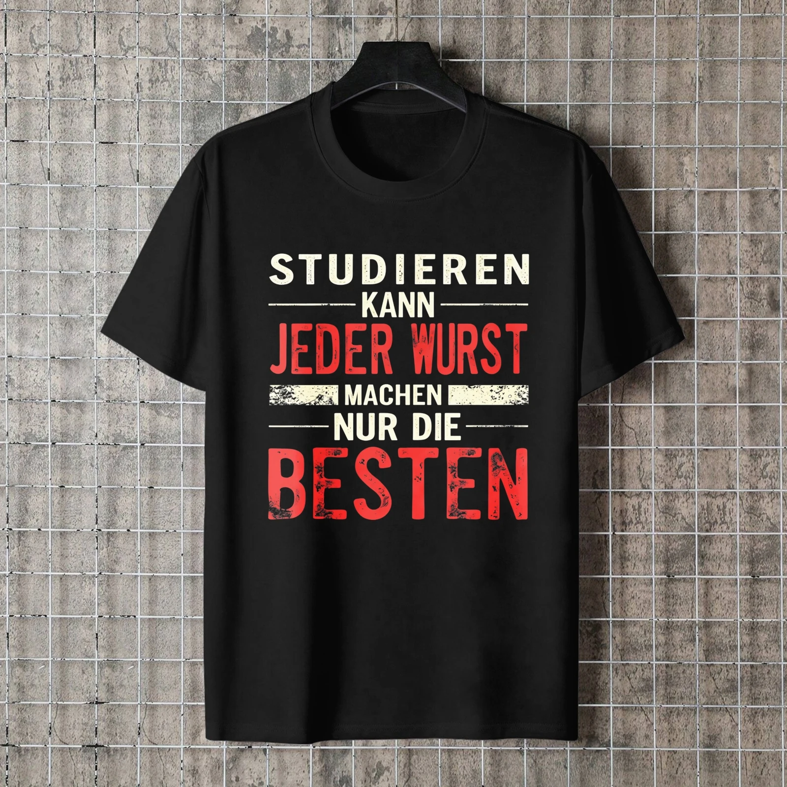 Vintage-Stil Deutscher Slogan T-Shirt für Herren mit Distressed-Typografie, Perfekt für Freizeitkleidung, Partys und Karnevalsoutfits