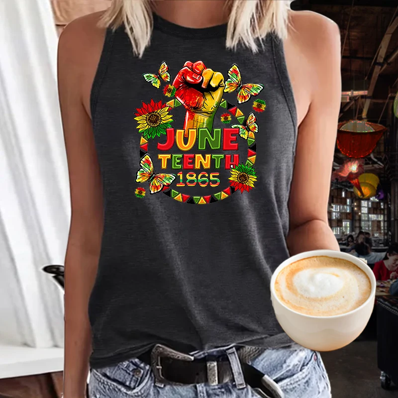 Print Women's Juneteenth 1865 Casual Crew Neck Versatile Summer Sleeveless shirt Clothing Tops Girl Liberation Day Tank Top S-81