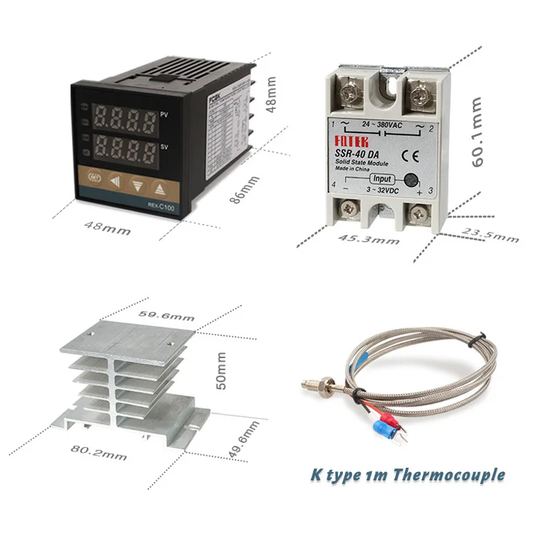 เทอร์โมคัปเปิลควบคุมอุณหภูมิ REX-C100 PID เอาต์พุตดิจิตอล220V 400องศา40A SSR K Type