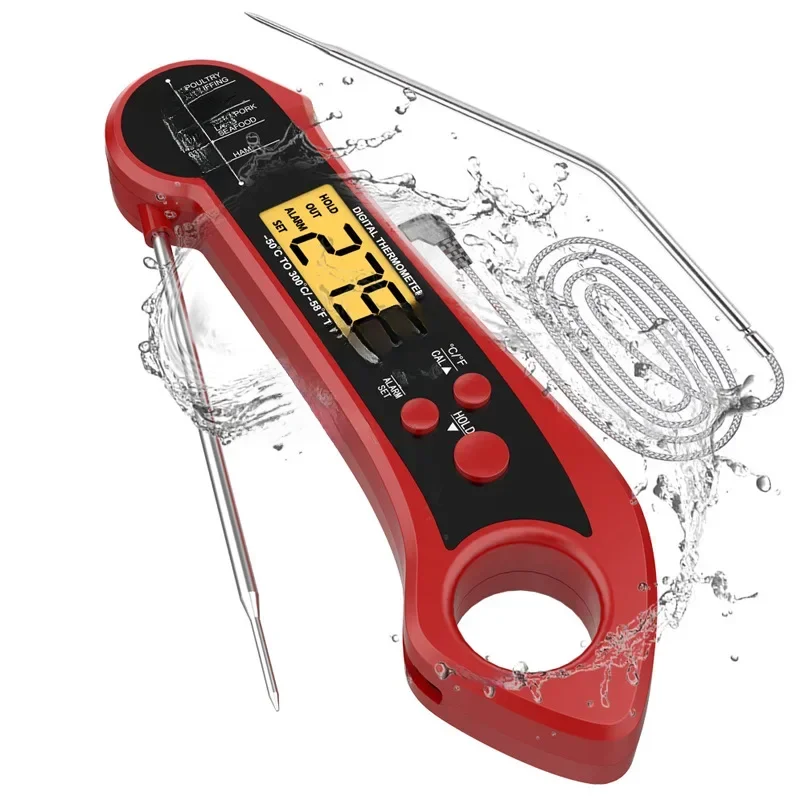 Thermomètre numérique pliable à Double sonde IP7, avec sonde pour la cuisson du Barbecue, la viande, le gril culinaire, les aliments, outils de cuisine, Gadgets