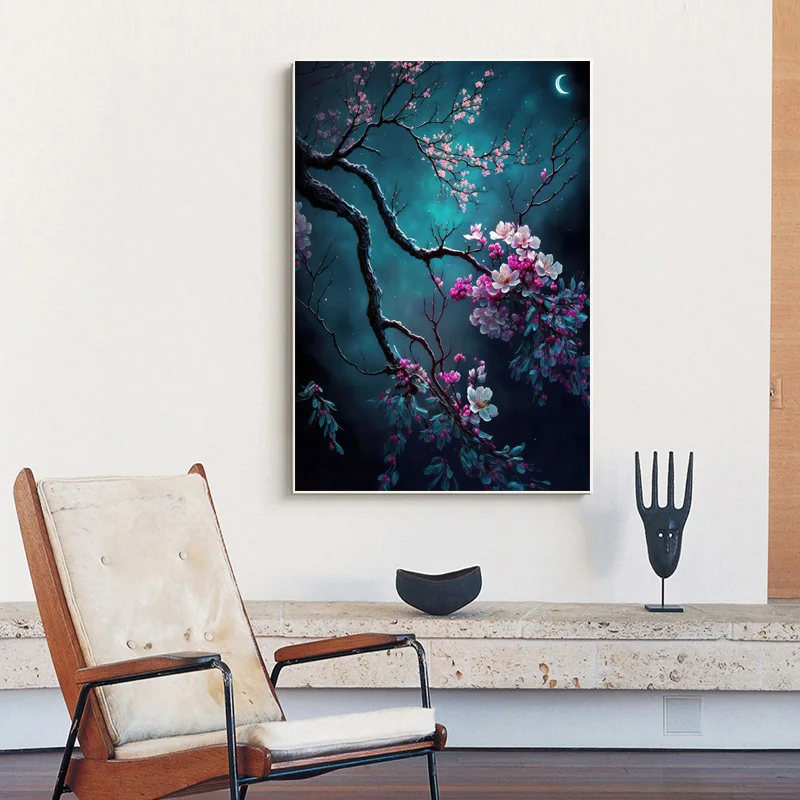 Fantasy Pulm Blossoms Canvas Painting Posters Abstract Prints Night Scence Wall Art Pictures for Living Room Home Decor No Frame