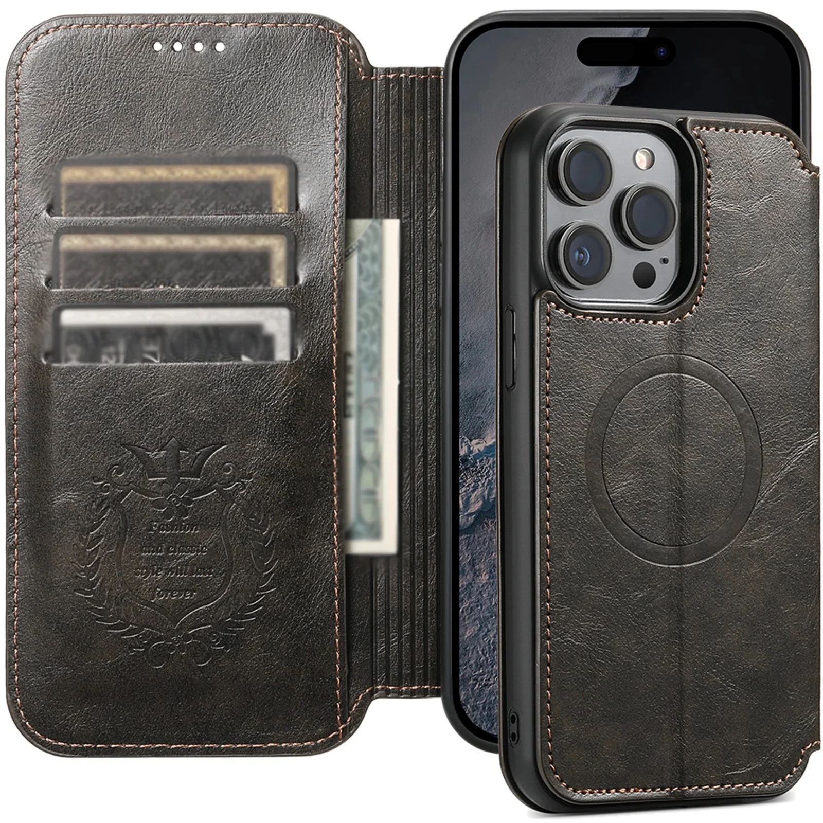 Luxe kaartsleufhouder portemonnee lederen Magsafe kaarthouder flip cover magnetische telefoonhoes voor 17 16 15 14 13 12 Pro Max Plus - afbeelding 2